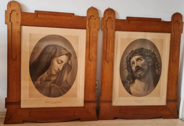 2 GROßE ca. 100 JAHRE ALTE RAHMEN, Echtholz, Heiligenbild Christ Jesus Maria