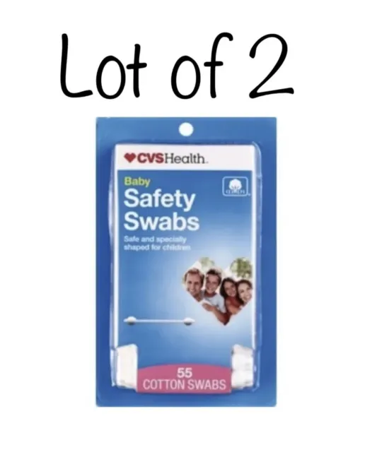 2- hisopos de seguridad para bebés CVS Health ~ 55 hisopos de algodón ~ con forma para niños ... NUEVOS