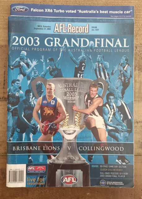 2003 Grand Final Brisbane Lions V Collingwood AFL Football Record.