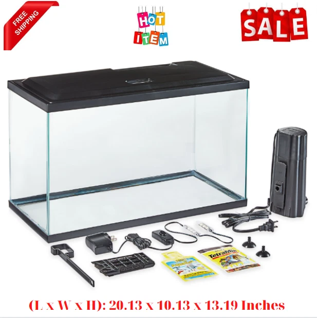 Aqua Culture Aquarium Starter Kit Fish Tank 10 Gallon Water Tank + LED Light