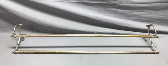 Antique 31" Nickel Brass Double Towel Bar Rack Old VTG Kitchen Bathroom 431-23B