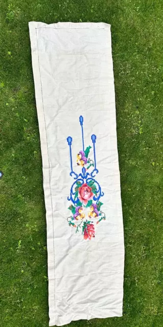 Antique Ukrainian embroidered towel handmade cross embroidery Long 86 inch