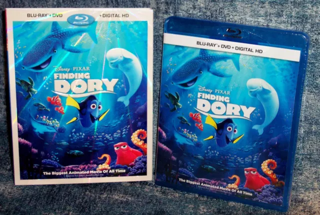 New Disney Pixar Finding Dory Blu Ray & Dvd & Digital Animated Movie & Slipcover
