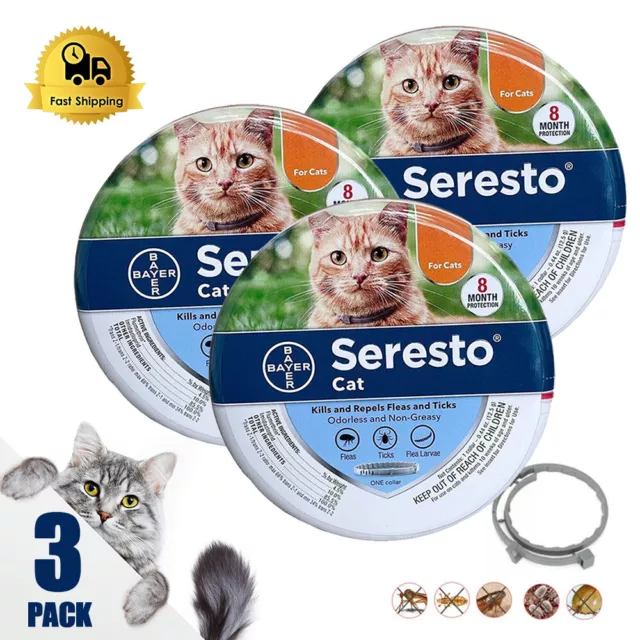 3 Pack Seresto³ Flea³ and Tick³ Collar for Cats 8 Month Protection Collars New