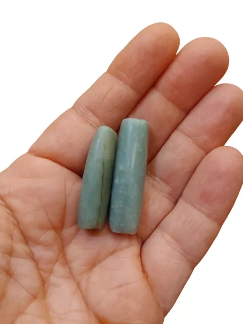 Pre-columbian Mayan Tubular Jade Bead Pair