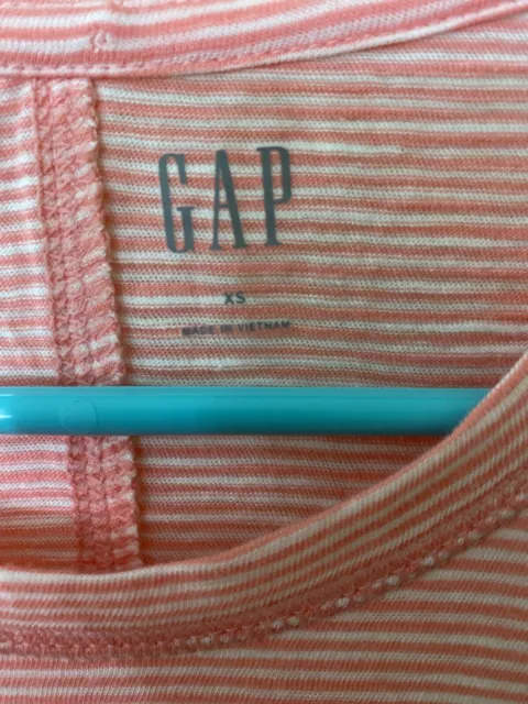 GAP 100% Cotton Round Neck Easy Tee T-Shirt Neon Blazing Pink Striped New 3