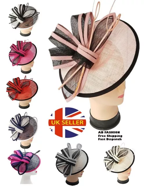 Fascinator Women's Large Headband Clip Hat Weddings Round Disc Races Royal Ascot