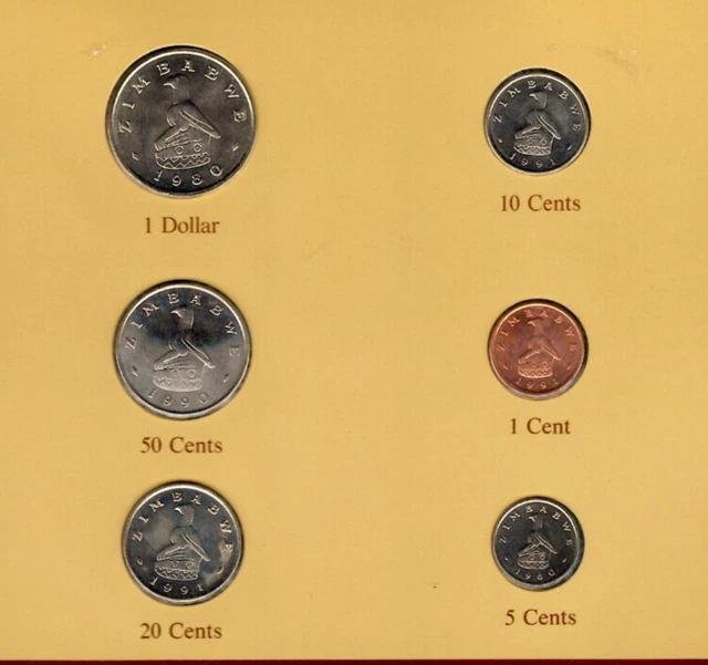 Coin Sets of All Nations Zimbabwe 1980-1991 UNC $1 1980 1,10,20 cent 1991 3