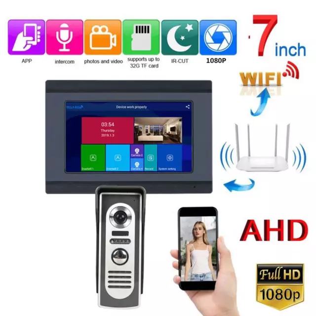 Video Door Phone Wired Wifi 7" Monitors Doorbell Intercom Entry System remote