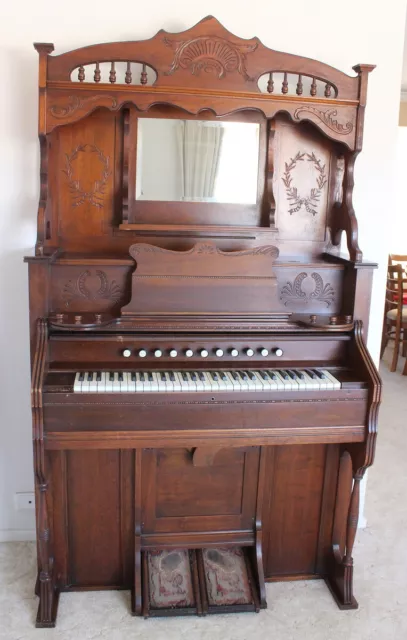 Antique Pedal Organ by Estey Organ Co-USA -Included Brass Candle Holders/Candles 2