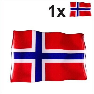 1x N Norway waving Norwegian Norge flag 3D Domed Gel STICKER Resin Decal Badge