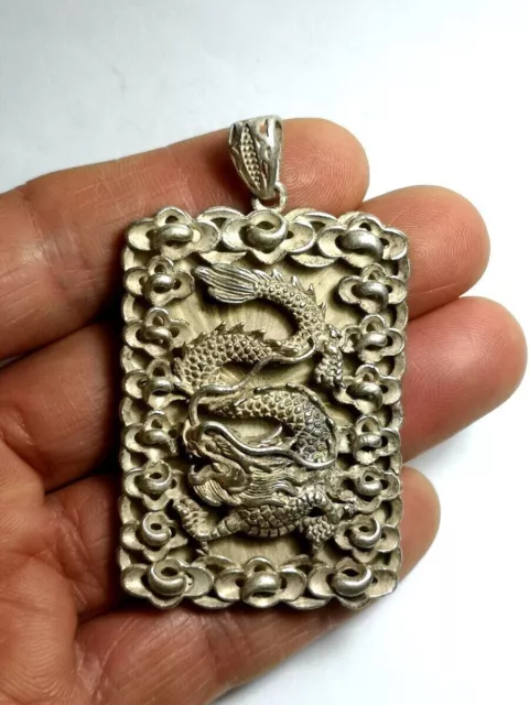 Collection Old Chinese Tibet Silver Carving Dragon Statue necklace pendant gift