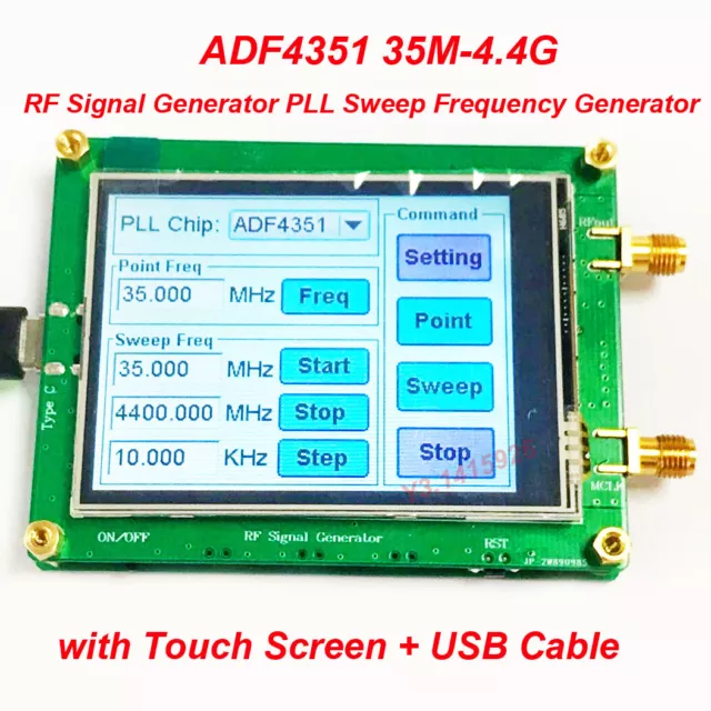 ADF4351 35M-4.4G RF Signal Generator PLL Sweep Frequency Generator Touch Screen