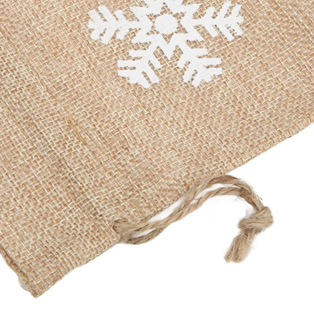 9 Pcs Christmas Jute Bags White Snowflakes Pattern Unique Drawstring Burlap Bags
