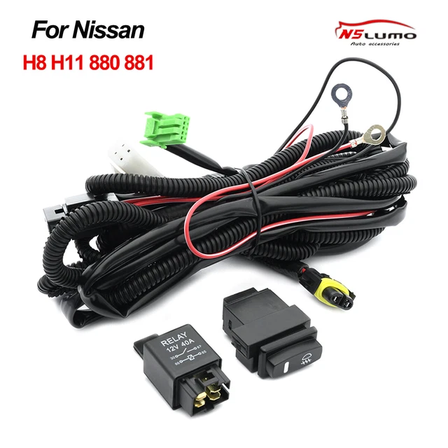H8 H11 880 881 LED Fog Light 4-Pin Relay ON/OFF Switch Wiring Harness For Nissan