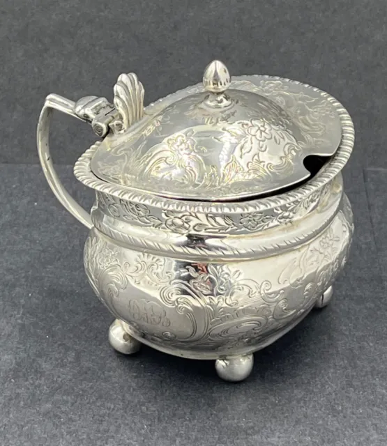 Ornate Large Georgian silver mustard pot London 1818 2