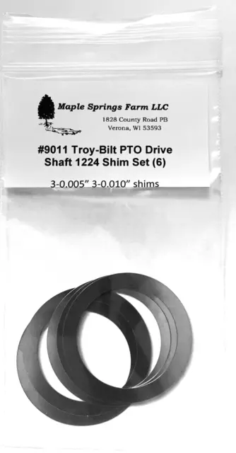 Troy-Bilt Horse III Tiller Drive Shaft Bearing 6 Piece Shim Kit USA, .005 + .010