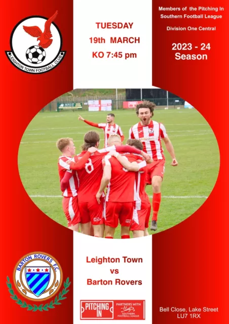 Leighton Town v Barton Rovers Tuesday 19th March 2024