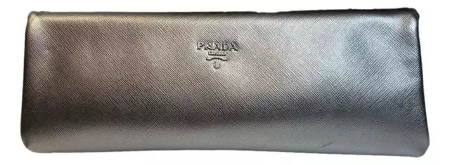 PRADA Silver Leather Saffiano East West Clutch Bag