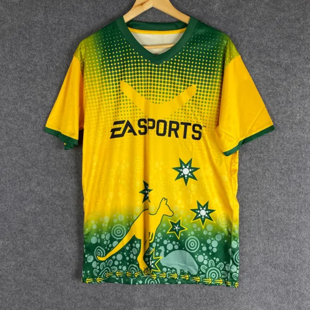 Australian Soccer Shirt Mens Large Yellow Green EA Sports Fifa Jersey Kangaroo