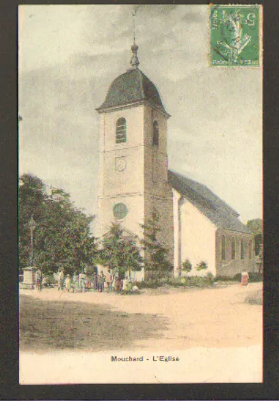 MOUCHARD (39) EGLISE& CALVAIRE trés animée en 1908