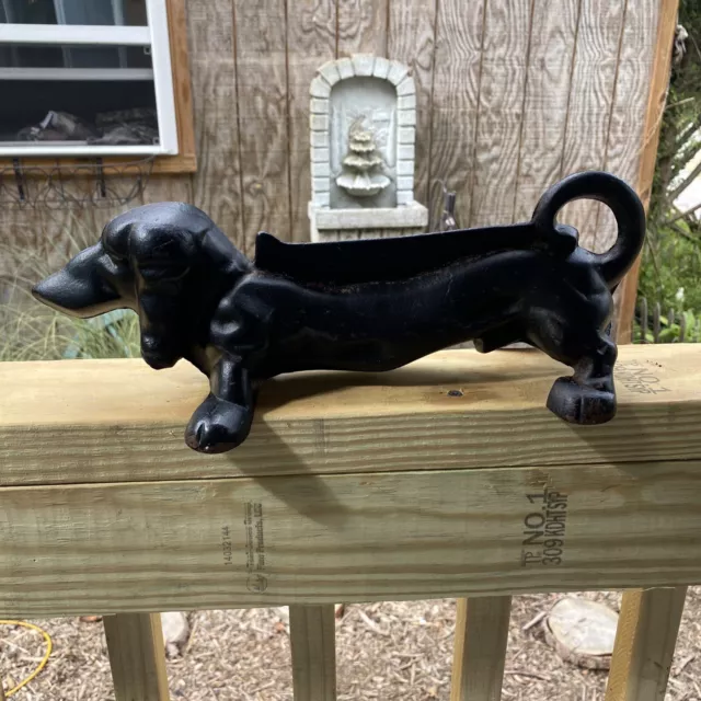Antique Cast Iron Dachshund Dog Boot Shoe Scraper Door Stop Estate