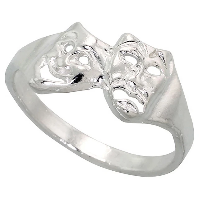 Sterling Silver High Polished Comedy / Tragedy Drama Masks Ring