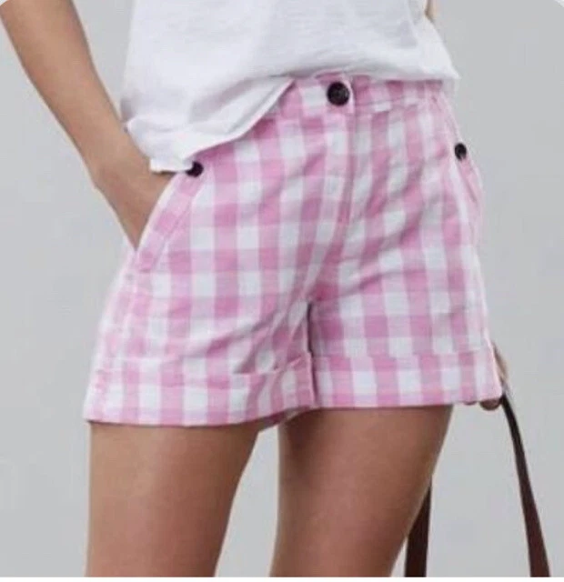 JOULES PINK GINGHAM Lydia Cuffed Linen Blend Shorts Barbiecore