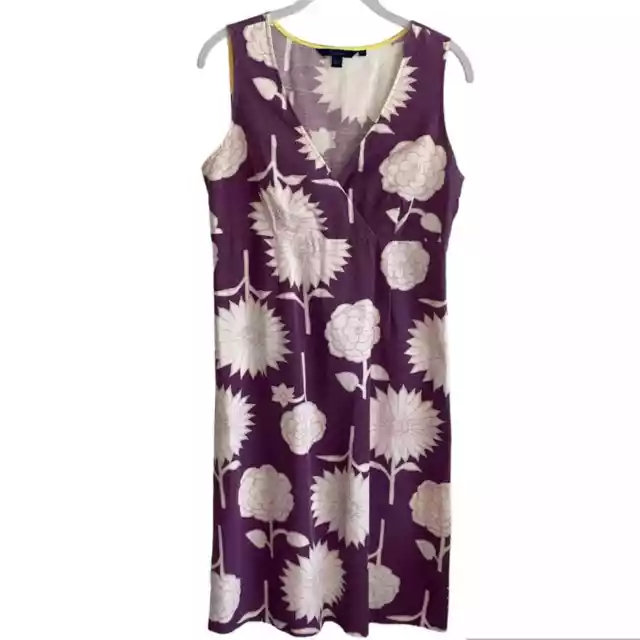 Boden Women’s Sleeveless Purple White Floral A-Line Dress Cotton size 12