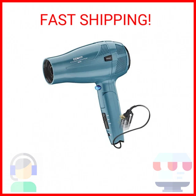 Conair Hair Dryer with Folding Handle and Retractable Cord, 1875W Travel Hair Dr