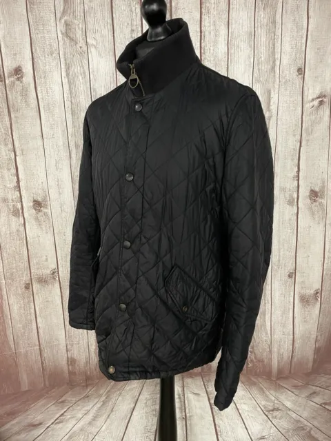 BARBOUR Mens Large Black Chelsea Rib Neck Quilted Jacket Coat Quilted 42” 44”