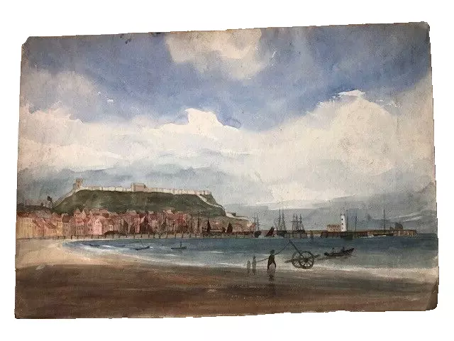 Scarborough, Yorkshire, Watercolour Antique 1837-Matthew Kendrick R.H.A? Harbour