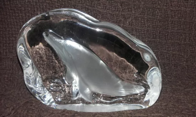 Clear and frosted Glass dolphin paperweight or ornament