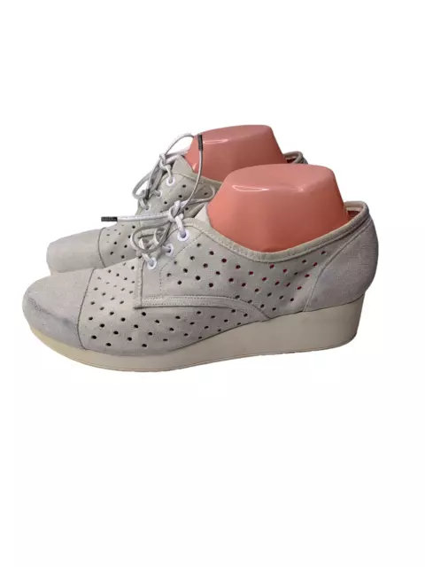 Robert Clergerie White Gray Suede laser cut Wedge Sneakers Size 39.5 9 $495 3