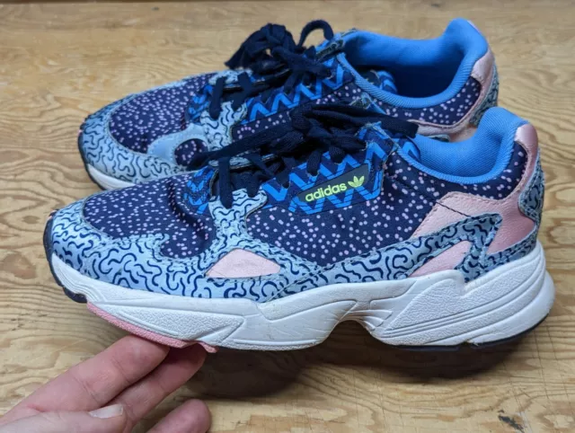 ADIDAS FALCON Loud Graphic Satin Print Blue Pink Womens Sz 6.5 EE7098 $48.00 - PicClick