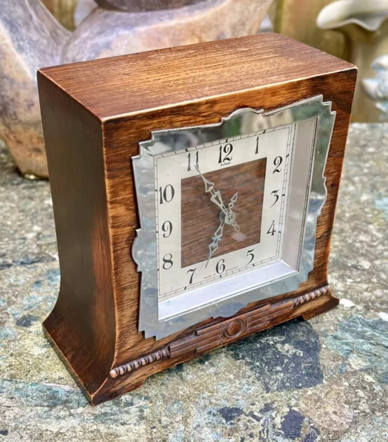 Art Deco Enfield Mechanical Mantle Clock. Oak & Chrome. 3