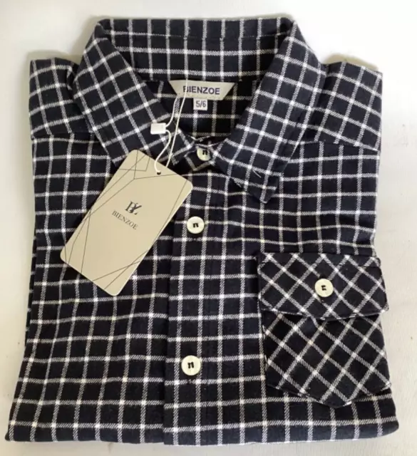 Camicia a quadretti blu navy caldo ragazzo flanella abbottonata manica lunga 5-6 anni nuova