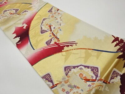 5717487: Japanese Kimono / Vintage Fukuro Obi / Woven Carriage & Crane