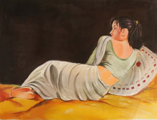 Hecho a Mano Realista Acuarela Arte Pintura De Indio Mujer Arte Sobre Seda Paño