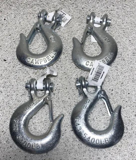 Lot Of 4 - Campbell (T9700624) 3/8" Clevis Slip Hook with Latch Grade 43 5400lb