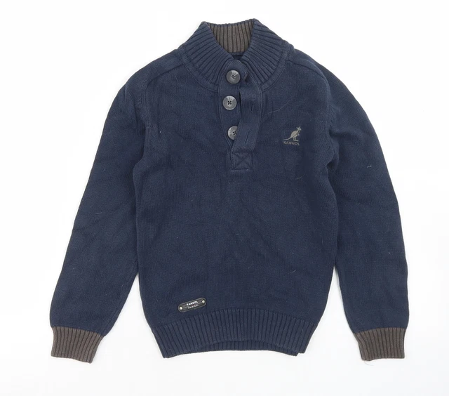 Felpa pullover blu cotone Kangol ragazzo taglia 7-8 anni con bottoni
