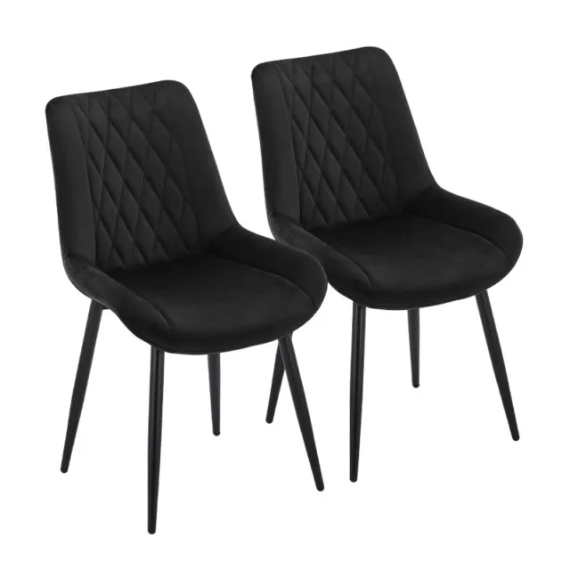 2pcs Black Dining Chairs Set Diamond Velvet Padded Seat Back Dining Room Chair