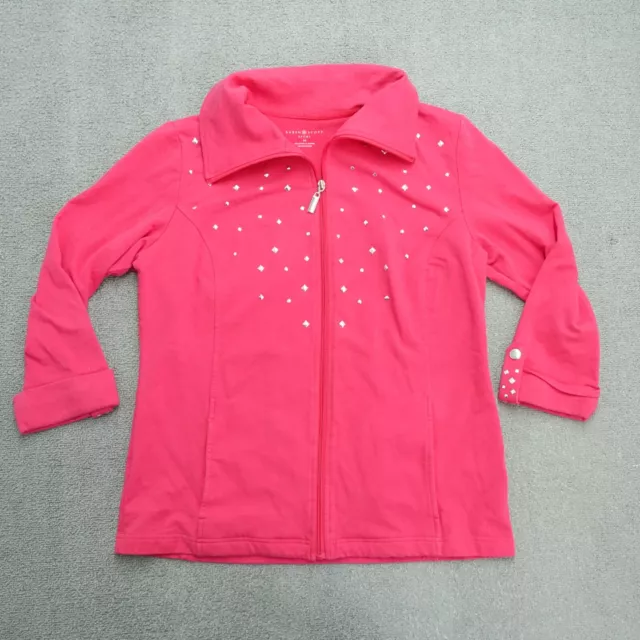 Karen Scott Jacket Women's Size Medium Pink Long Sleeve 1/4 Zipper Cotton Blend