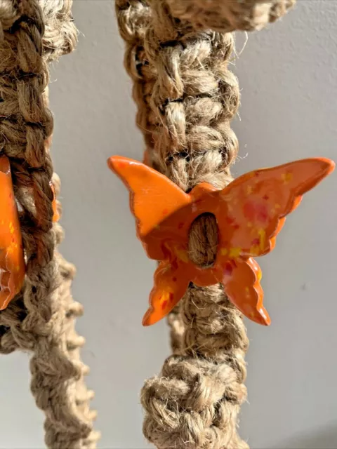 Macrame Jute Plant Hanger HANGING POT HOLDER 60” Ceramic Orange BUTTERFLY (#256) 8