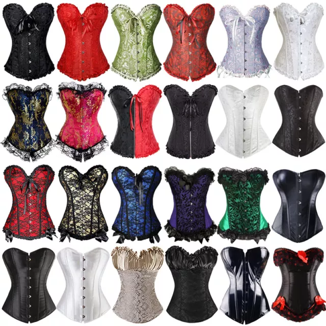 Women Waist Trainer Burlesque Bustier Tops Lace Up Costume Boned Overbust Corset