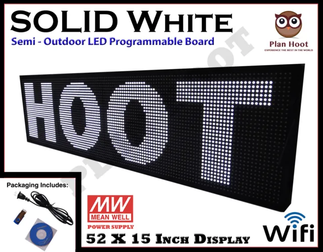 Led Sign 52"X15" White Color Semi-Outdoor Programmable Scrolling Usb Wifi App