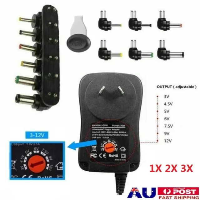 1-3X Universal Power Supply Adapter Converter AC DC 3V 5V 6V 7.5V 9V 12V 2A 30W