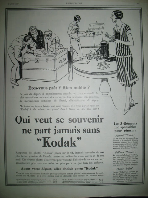 Publicite De Presse Kodak Appareil Photo Depart En Vacances French Ad 1927