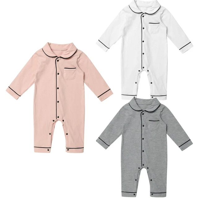 Newborn Baby Sleepsuit Romper Pocket Plain Long Sleeves Casual Clothes Sleepwear