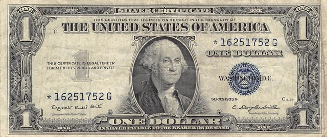 1935-G Silver Certificate $1 Blue Seal Dollar Bill *** Star Note *** (PM127)
